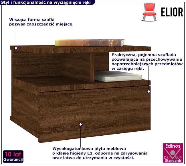 Brązowa szafka nocna na ścianę L4-Z79