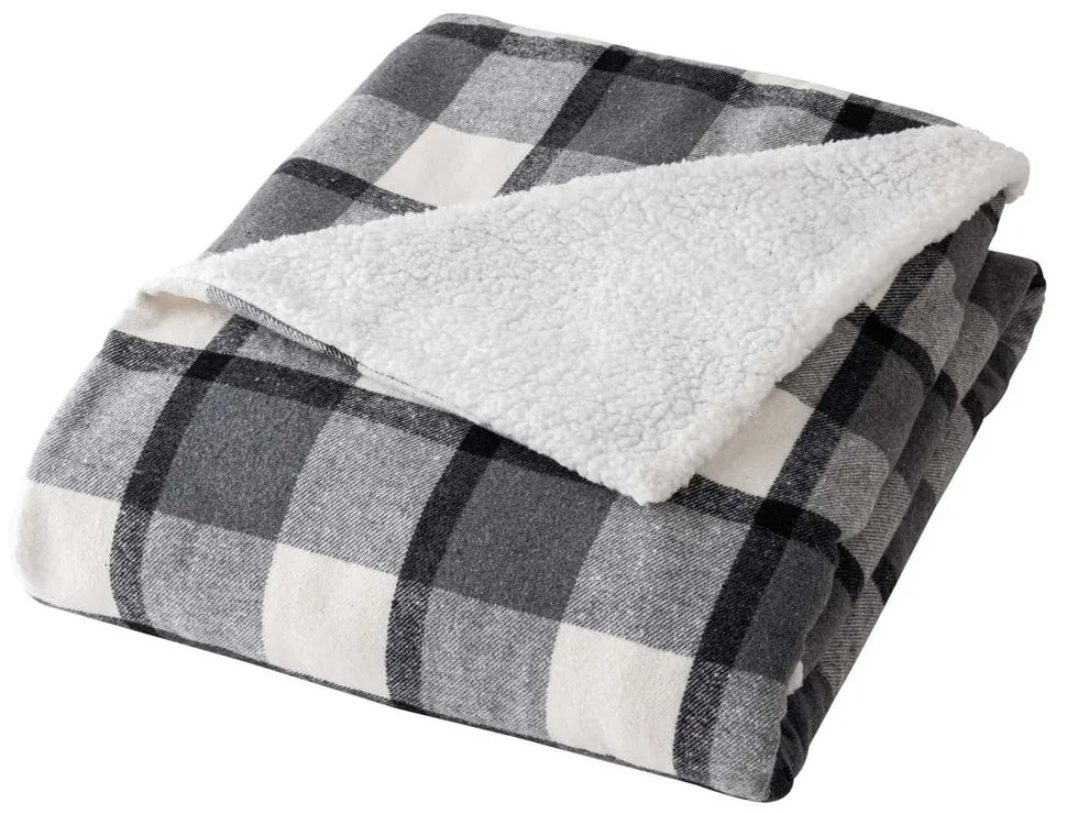 Szary koc z materiału sherpa 125x150 cm Ecossais – douceur d'intérieur