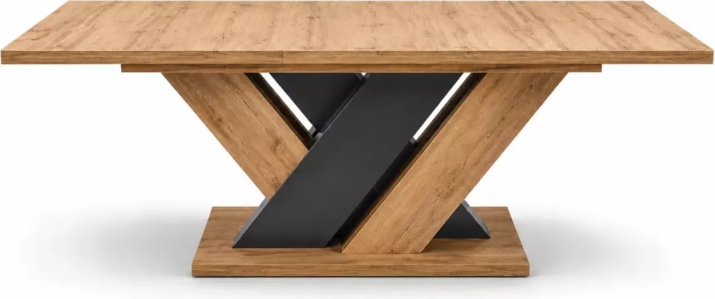 Nowoczesny stół Sumba rozkładany z płyty laminowanej w kolorze dąb wotan z nogami w kształcie „X”