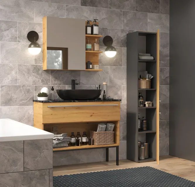 Szafka łazienkowa słupek dąb artisan antracyt H1-F58