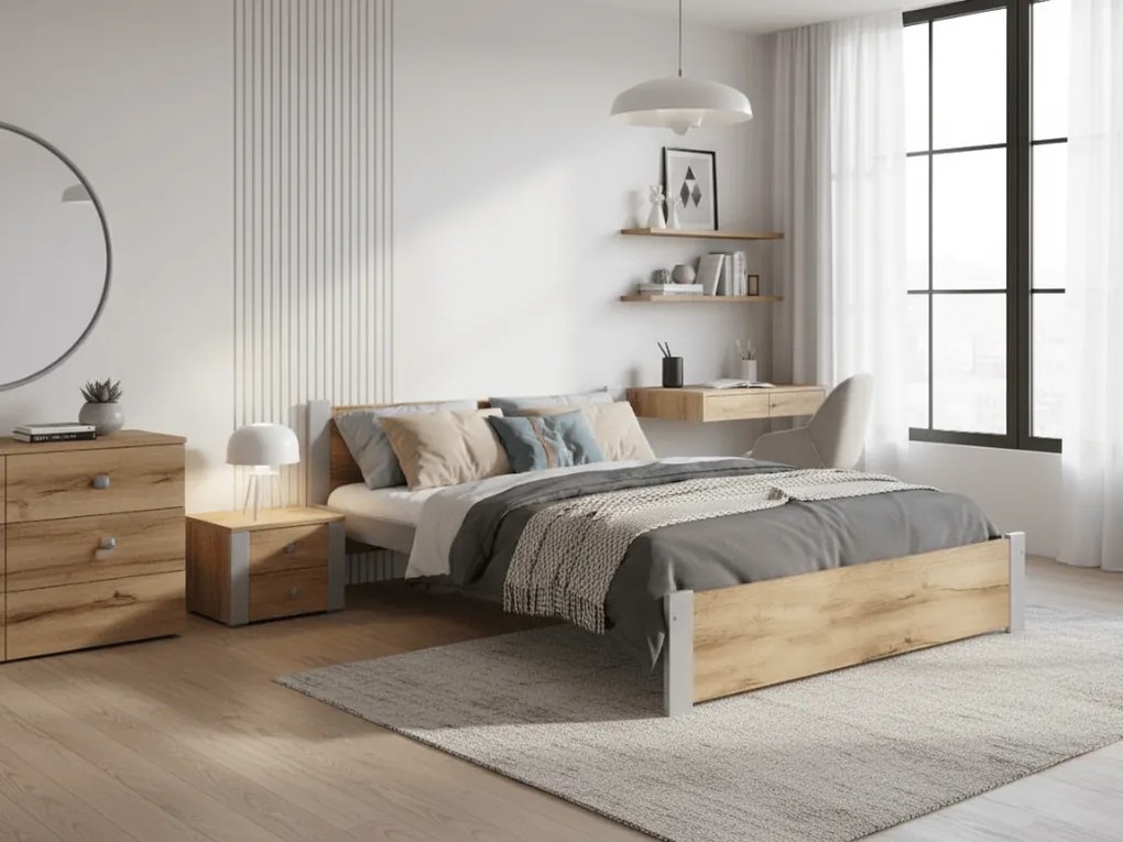 Łóżko IKAROS 120 x 200 cm, dąb artisan/szary Stelaż: Ze stelażem listwowym rolowanym, Materac: Materac Deluxe 10 cm