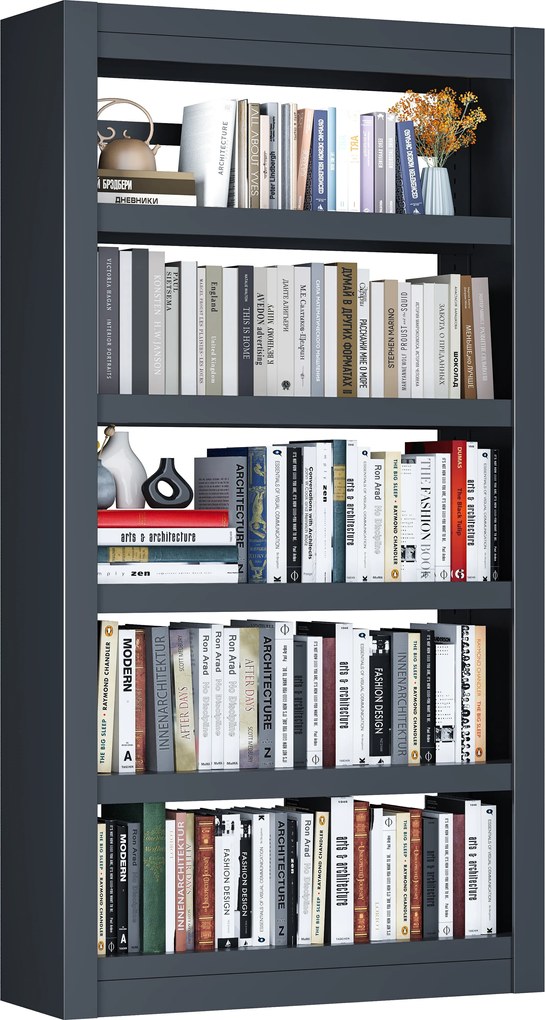 Metalowa biblioteczka, 1750 × 915 × 300 mm, czarna, zmontowana