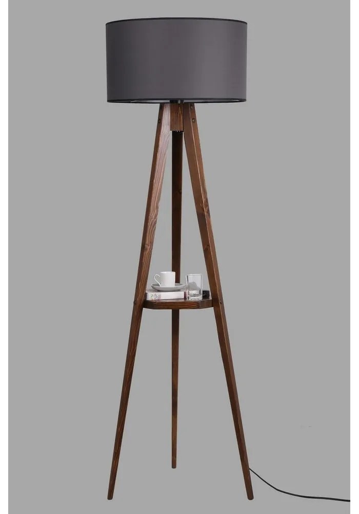 Czarna/brązowa lampa stojąca z półką z tekstylnym kloszem (wysokość 154 cm) Sehbali Tripod – Opviq lights