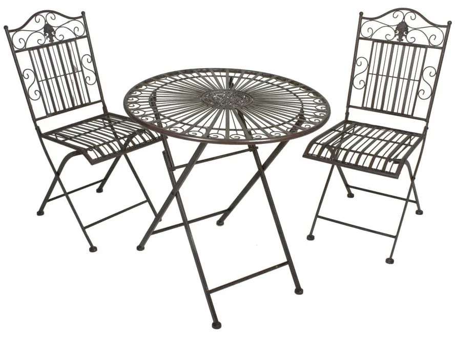 Ciemnobrązowy metalowy zestaw mebli ogrodowych dla 2 osób – Garden Pleasure