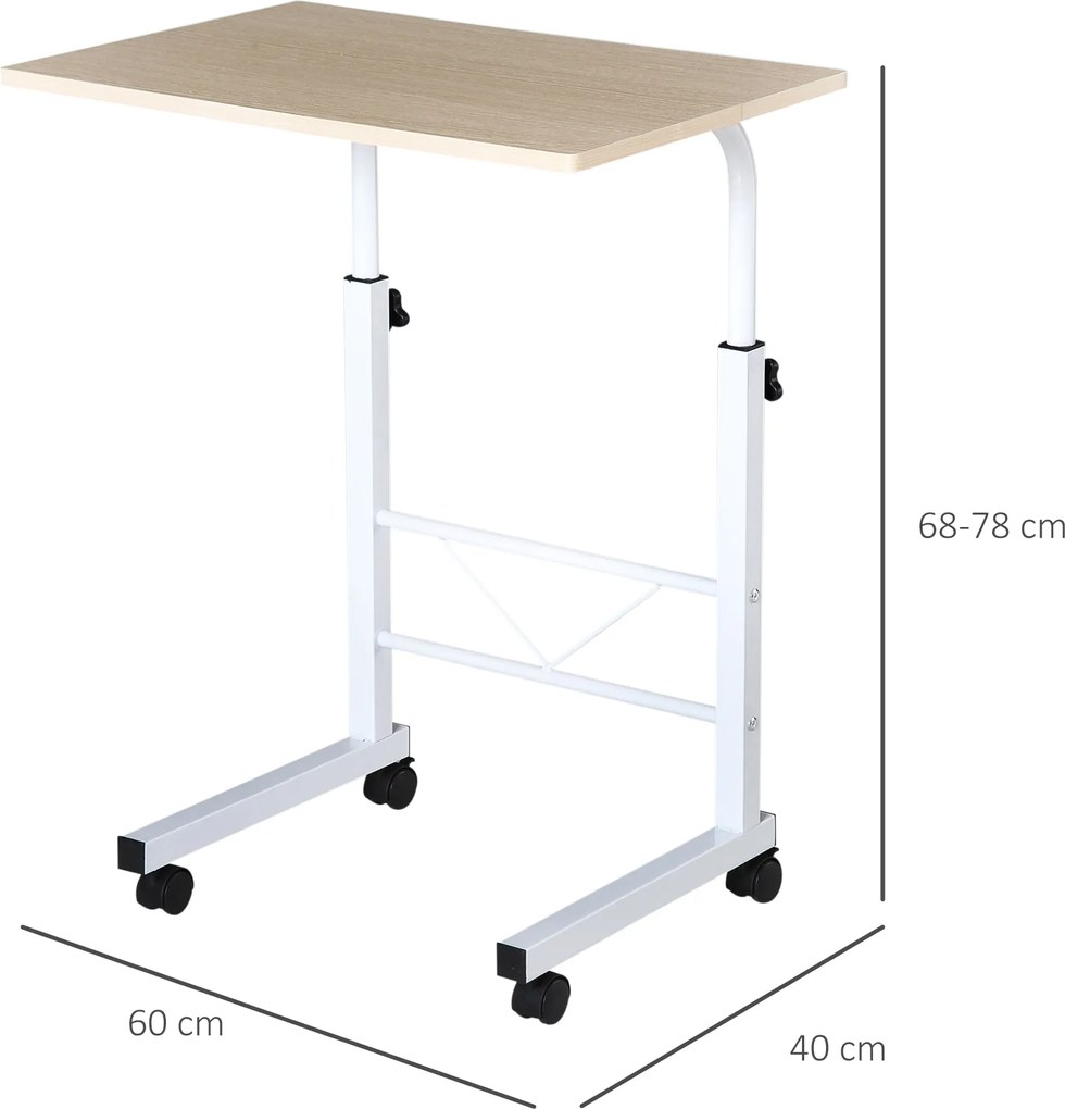 HOMCOM Stolik w kształcie litery „C”, kolor: biały, naturalny, 60 cm x 40 cm x 78 cm