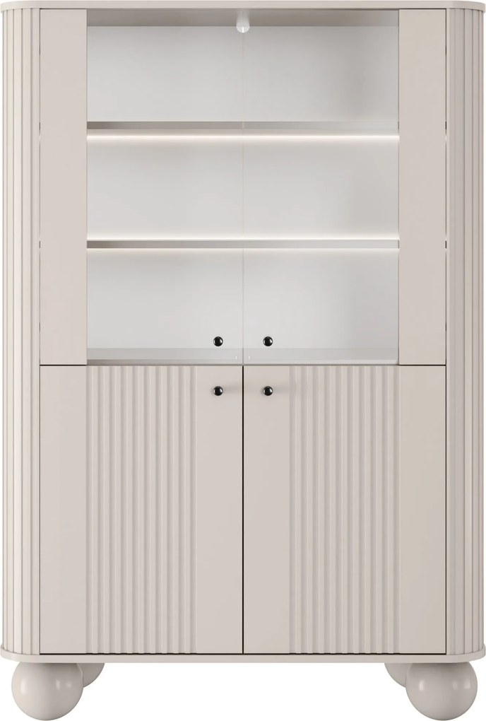 Witryna Vesper 103 cm czterodrzwiowa - kaszmir / czarne uchwyty / nogi kule