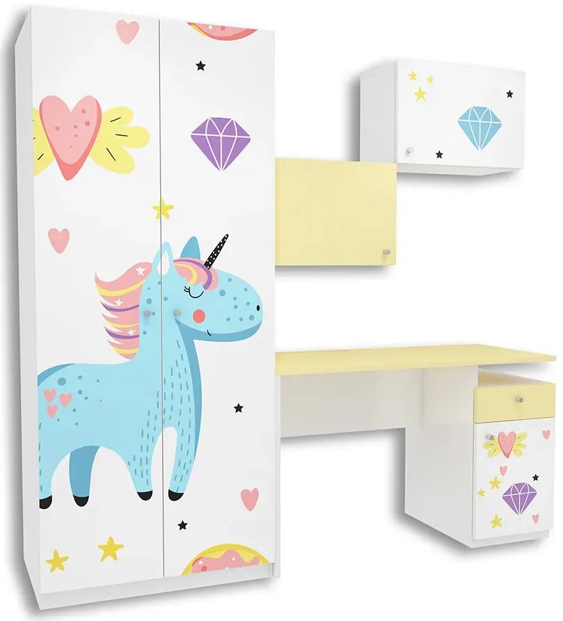 Biało-żółty zestaw mebli dla dzieci z biurkiem L9-M89