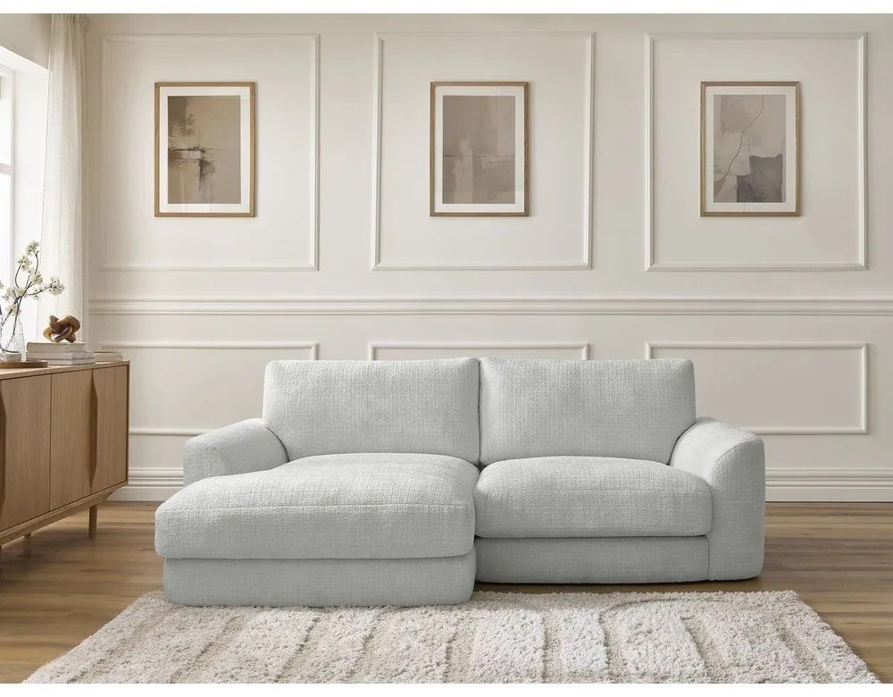 Jasnoszary narożnik z tkaniny szenilowej (lewostronny/z szezlongiem) Leonore – Bobochic Paris