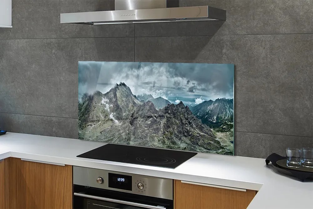 Panel szklany do Kuchni Surowe Skalne Szczyty