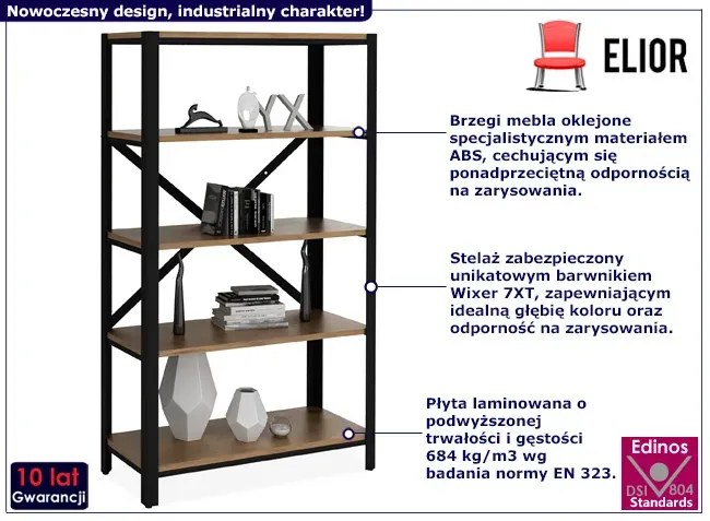 Loftowy regał na książki czarny + dąb lancelot - Hordos 3X