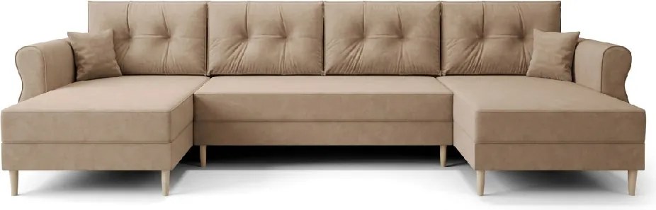 Rozkładana sofa narożna w kształcie U SILVIANO 300x140 cm, beżowa + 2 poduszki GRATIS