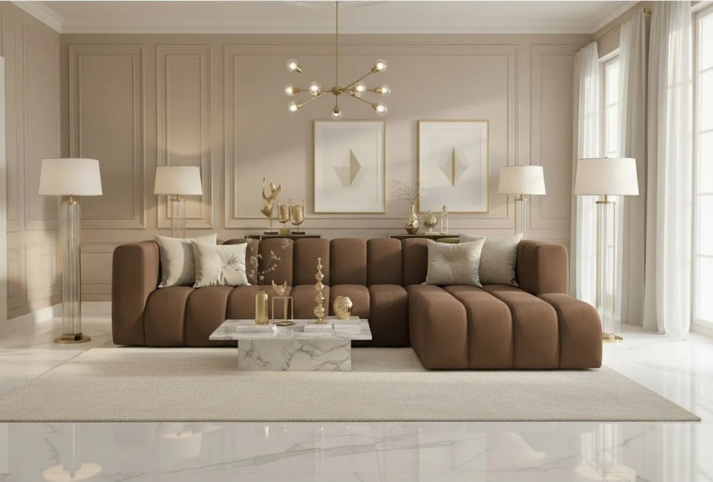 Narożnik w kształcie L GRAND 318 cm, tkanina Salvador, Ciemnobrązowy, Prawy