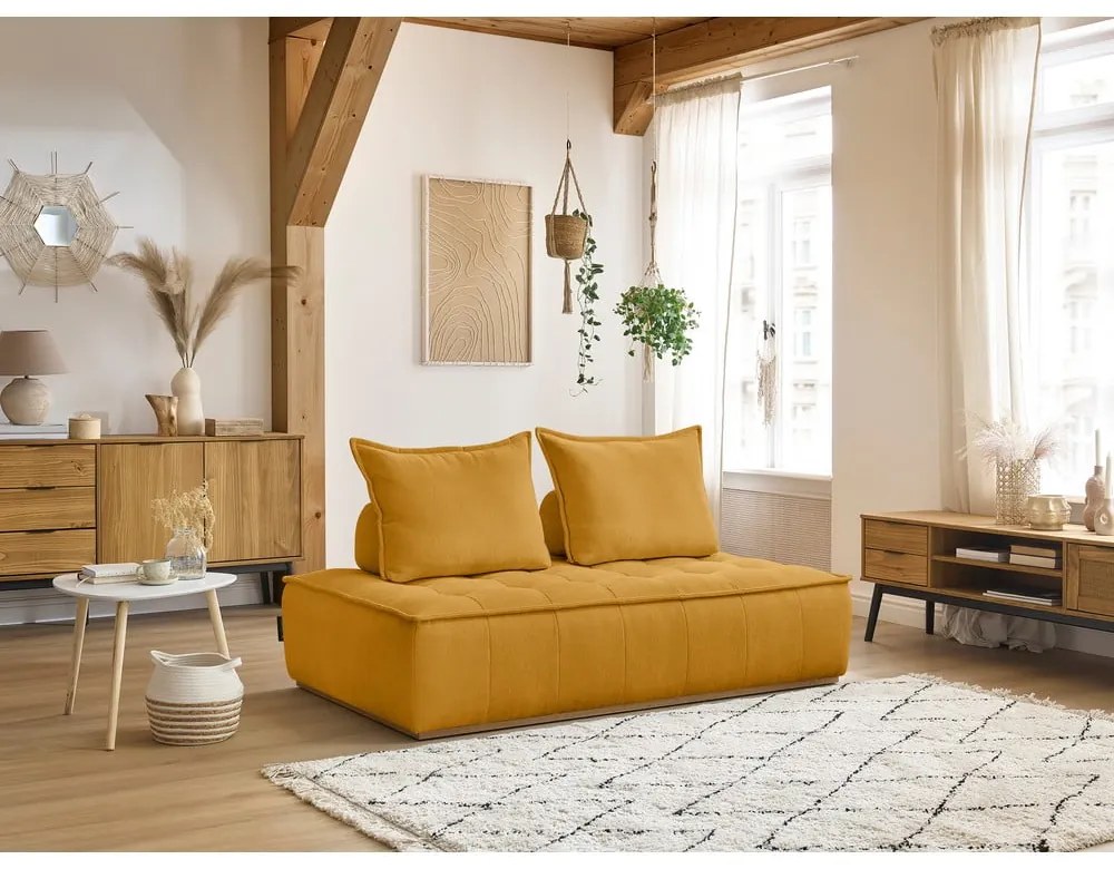 Musztardowa sofa z materiału bouclé 175 cm Elisa – Bobochic Paris