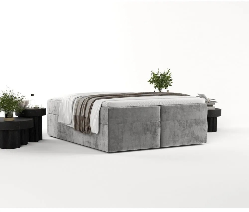 Szare łóżko boxspring ze schowkiem 140x200 cm Yoko – Maison de Rêve