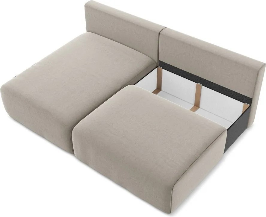 Szarobrązowy aksamitny rozkładany narożnik ze schowkiem (lewostronny/z szezlongiem) Kalena – Makamii