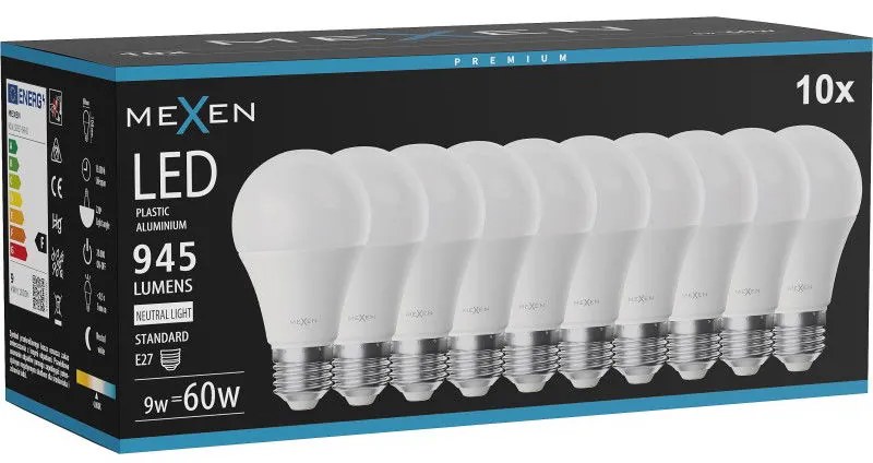 Mexen Nova 10x żarówka LED E27, A60, 9W, Neutralna - 4000K, 945 lm - L100-E27-0940-01x10