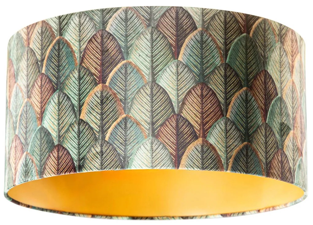 Abażur welurowy z wzorem liści i złotym wnętrzem 50/50/25