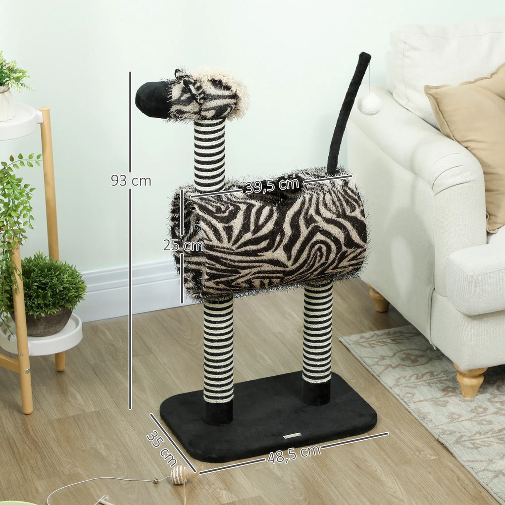 PawHut Drapak Zebra Design Tunelem 3 Poziomy Czarno Biały Stylowy i Funkcjonalny 485x35x93cm | Aosom PL