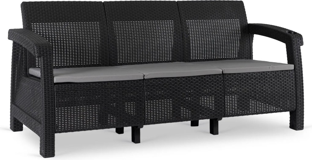 Sofa ogrodowa 3-osobowa Flint, technorattan czarny