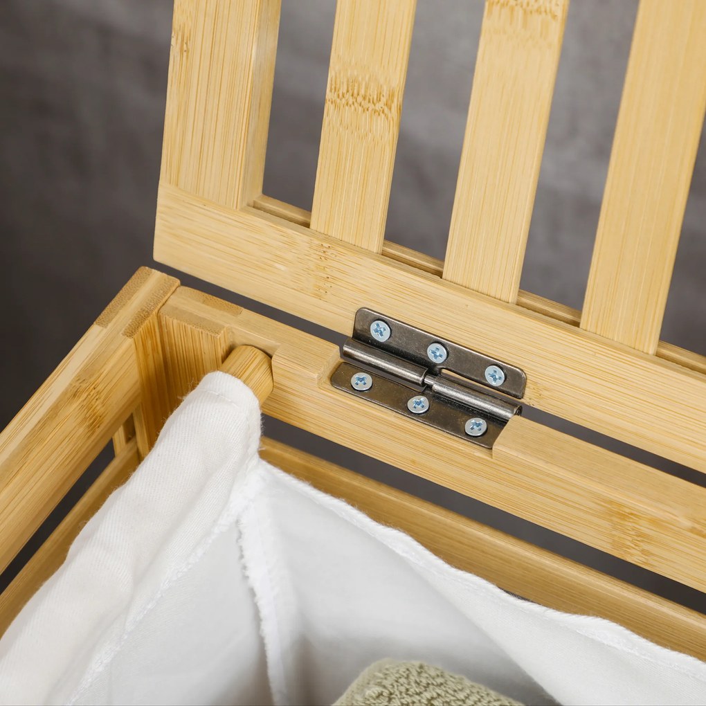 HOMCOM Kosz na Pranie z Pokrywą Bambusowy Pojemnik 55L Naturalny | Aosom PL