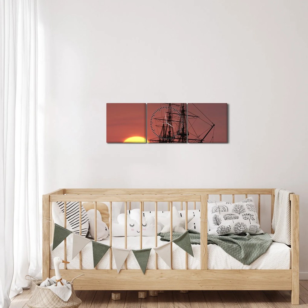 Obraz - Średniowieczny statek (z zegarem) (90x30 cm)