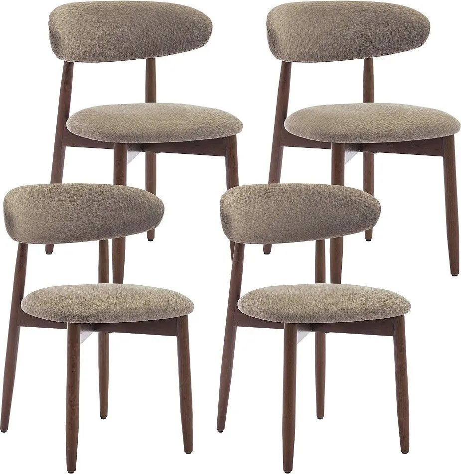 Zestaw 4 krzeseł do jadalni beżowych SMARTUE – Nogi z litego drewna, zakrzywione oparcie, siedzisko z tkaniny