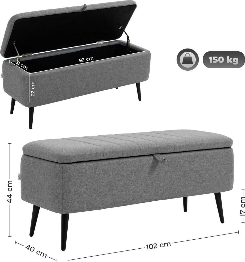 Tapicerowana Ławka HOMCOM z Miejscem do Przechowywania w Optyce Lnu z Nogami ze Stali 102 x 40 x 44 cm, Szary