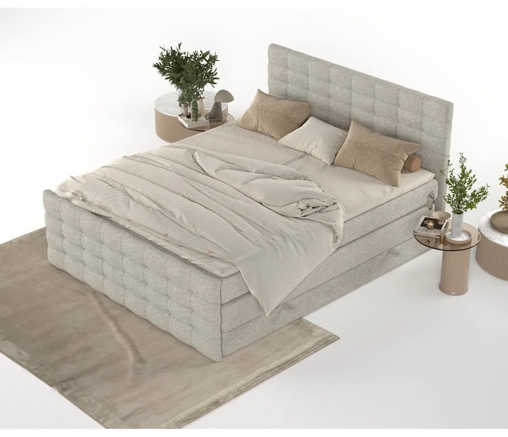 Beżowe łóżko boxspring ze schowkiem 160x200 cm Blend – Maison de Rêve