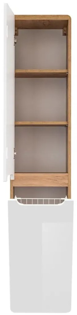 Szafka łazienkowa ARUBA 804 35 cm biała/dąb z koszem COMAD