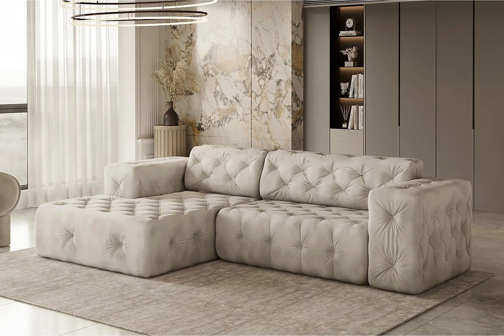 Narożnik w kształcie L LUX, tkanina Whisper, Kremowy, Lewy