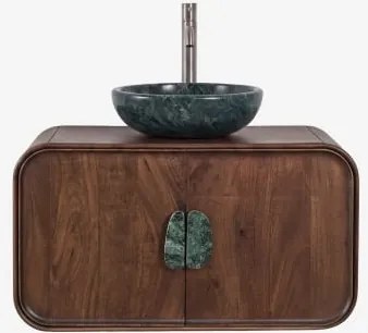 Zestaw Wiszących Mebli Łazienkowych 95x45 Cm Z Drewna Mango I Naturalnego Kamienia Kivalina Bezlusterkowiec & Szczotkowana Szarość ↑30 Cm Z Zaworem Sp