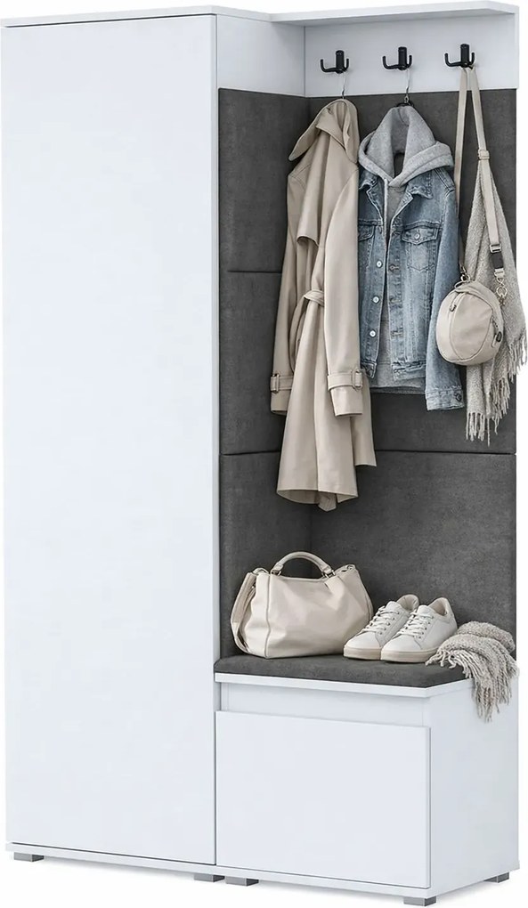 Szafa z siedziskiem tapicerowanym - biało notra C7-M35