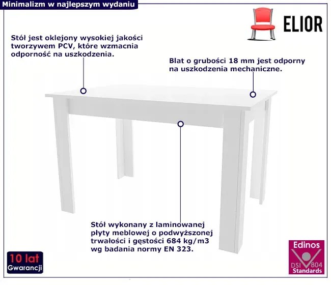 Biały minimalistyczny stół do jadalni Elmar 5X