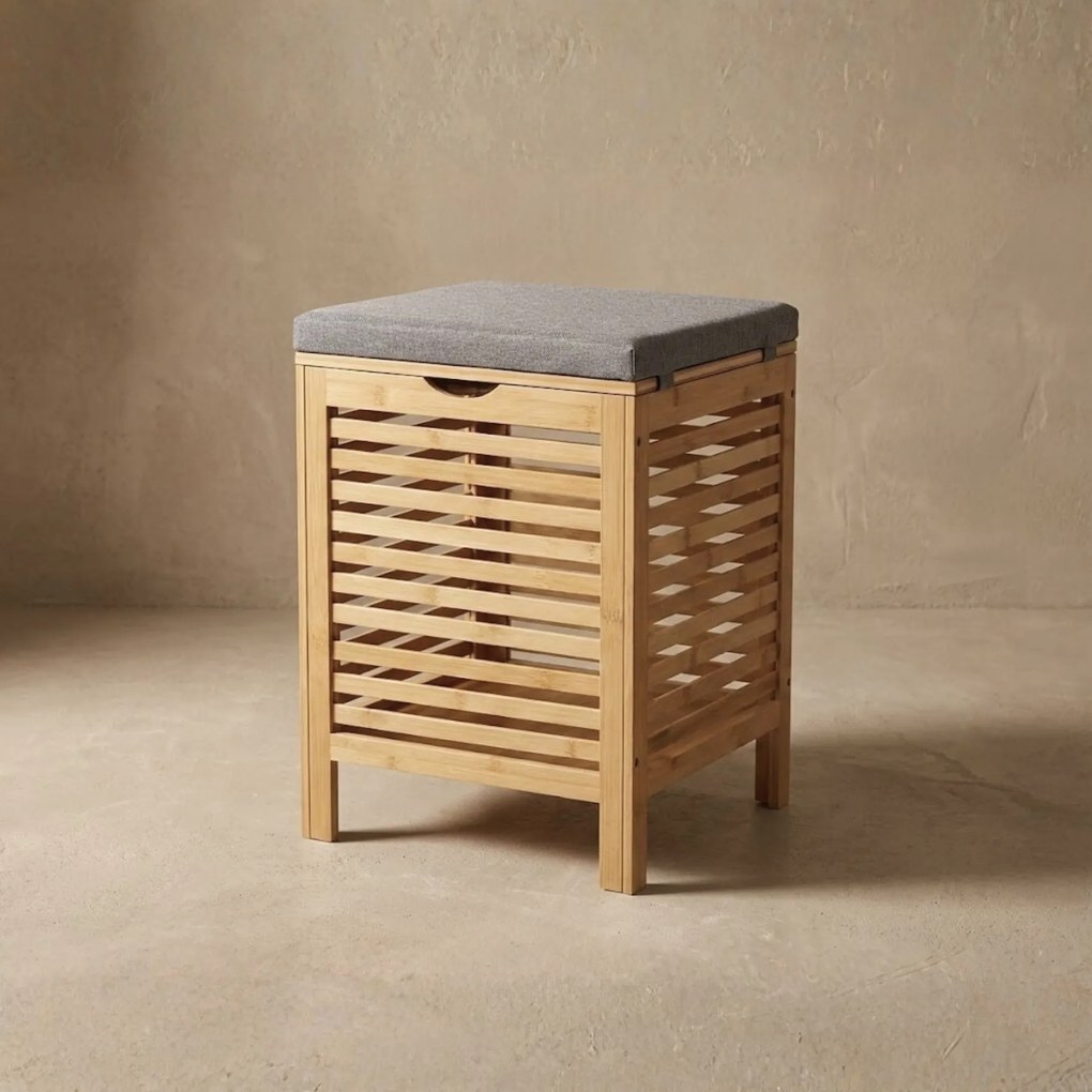 Bambusowy kosz na pranie z siedziskiem DISA, 40 l