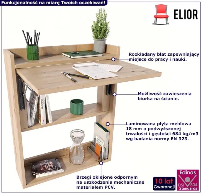 Składane Biurko Stojące Wiszące Dąb Artisan N1-N16
