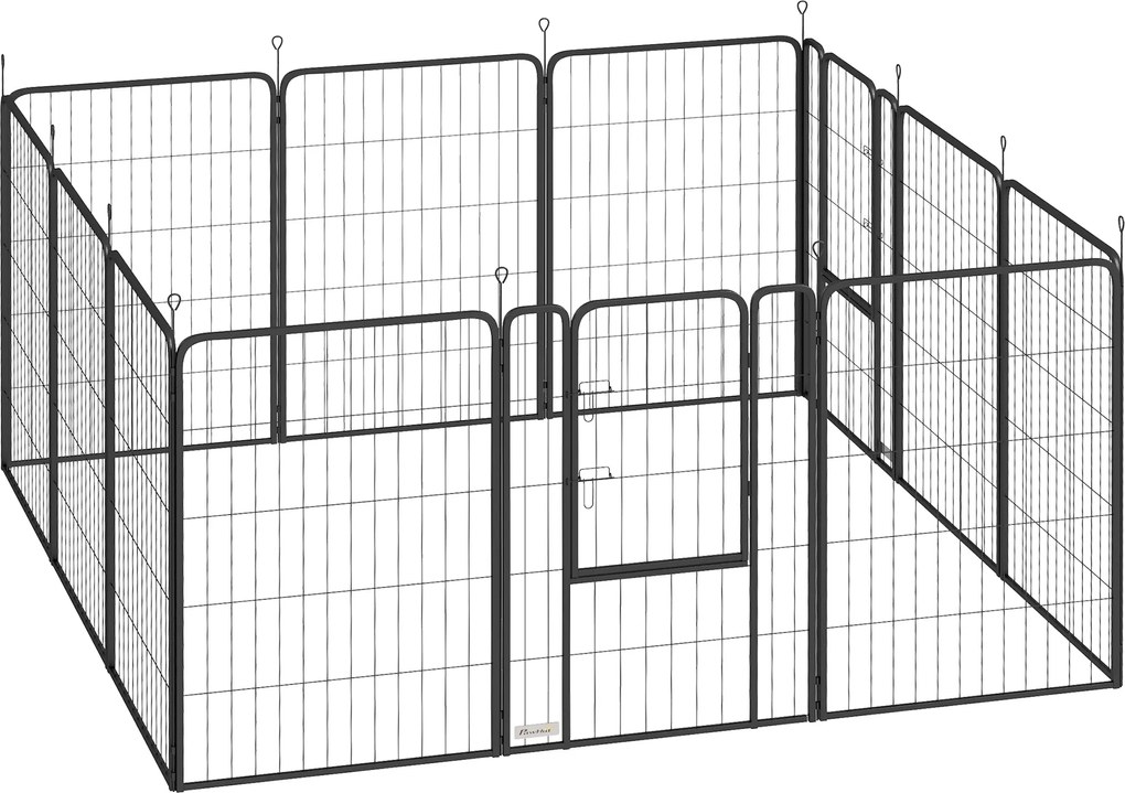PawHut Wybieg dla Szczeniąt 4-boczny z 12 Panelami, Drzwi, Składany, 100cm Wysokość; Elastyczny i Praktyczny
