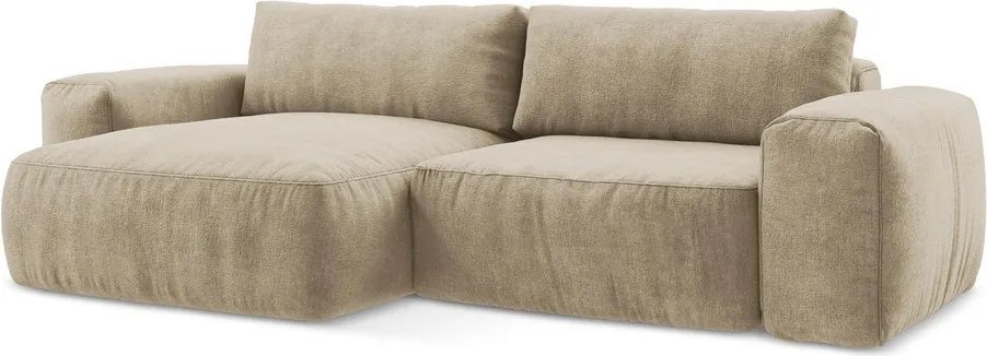 Jasnobrązowy rozkładany narożnik z tkaniny szenilowej (lewostronny/z szezlongiem) Kuki – Makamii