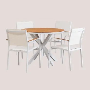 Zestaw Okrągłego Stołu Ø100 Cm Z Drewna Eukaliptusowego Oraz 4 Sztaplowanych Krzeseł Ogrodowych Z Aluminium Archer Gardenia Biel - Sklum