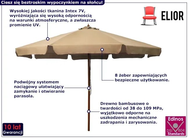 Okrągły parasol ogrodowy taupe Zuzu 3X