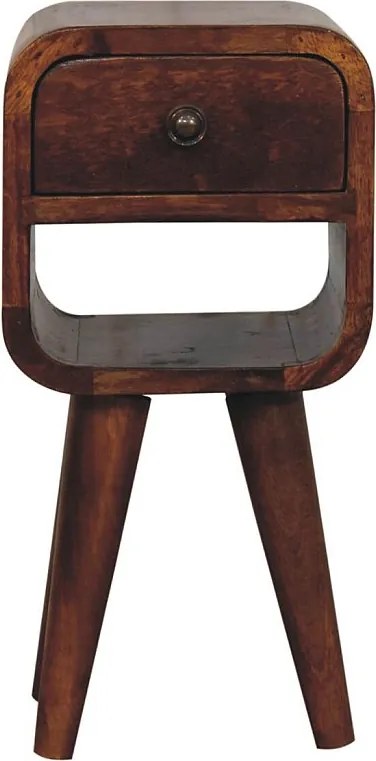 Artisan Furniture Ekstra mini niska zakrzywiona szafka nocna z litego drewna kasztanowego