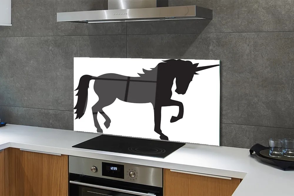 Panel szklany do Kuchni Mistyczny Czarny Jednorożec