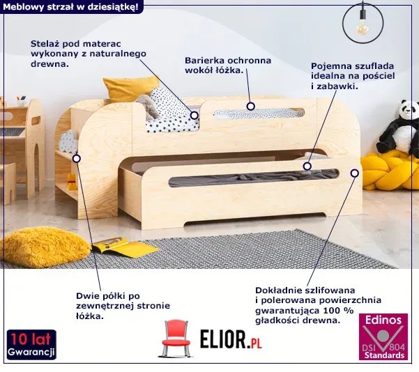 Łóżko dziecięce z szufladą i barierką ochronną - Neron