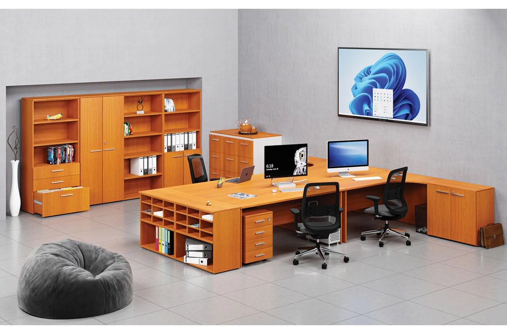 Szafa biurowa z drzwiami PRIMO WOOD, 740 x 800 x 420 mm, wiśnia