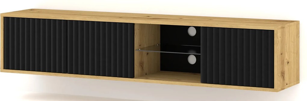 Frezowana Ścienna Czarny Szafka Rtv Dąb Artisan + T2-P28