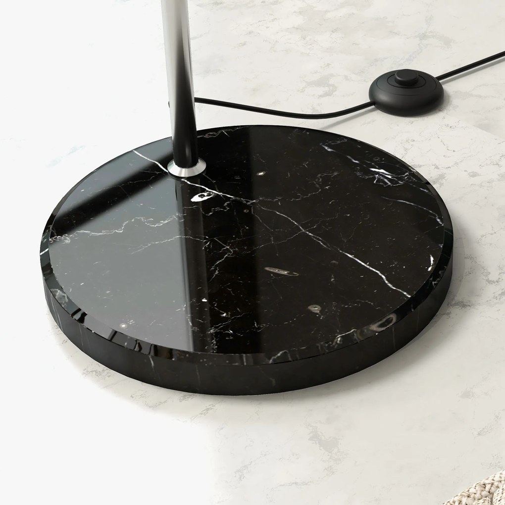 HOMCOM Łukowa lampa stojąca, regulowana, z przełącznikiem nożnym, podstawa imitującą marmur, 170-180cm, Srebrny/Czarny