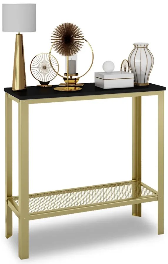 Konsola z metalowym stelażem złoty + czarny połysk A9-D24