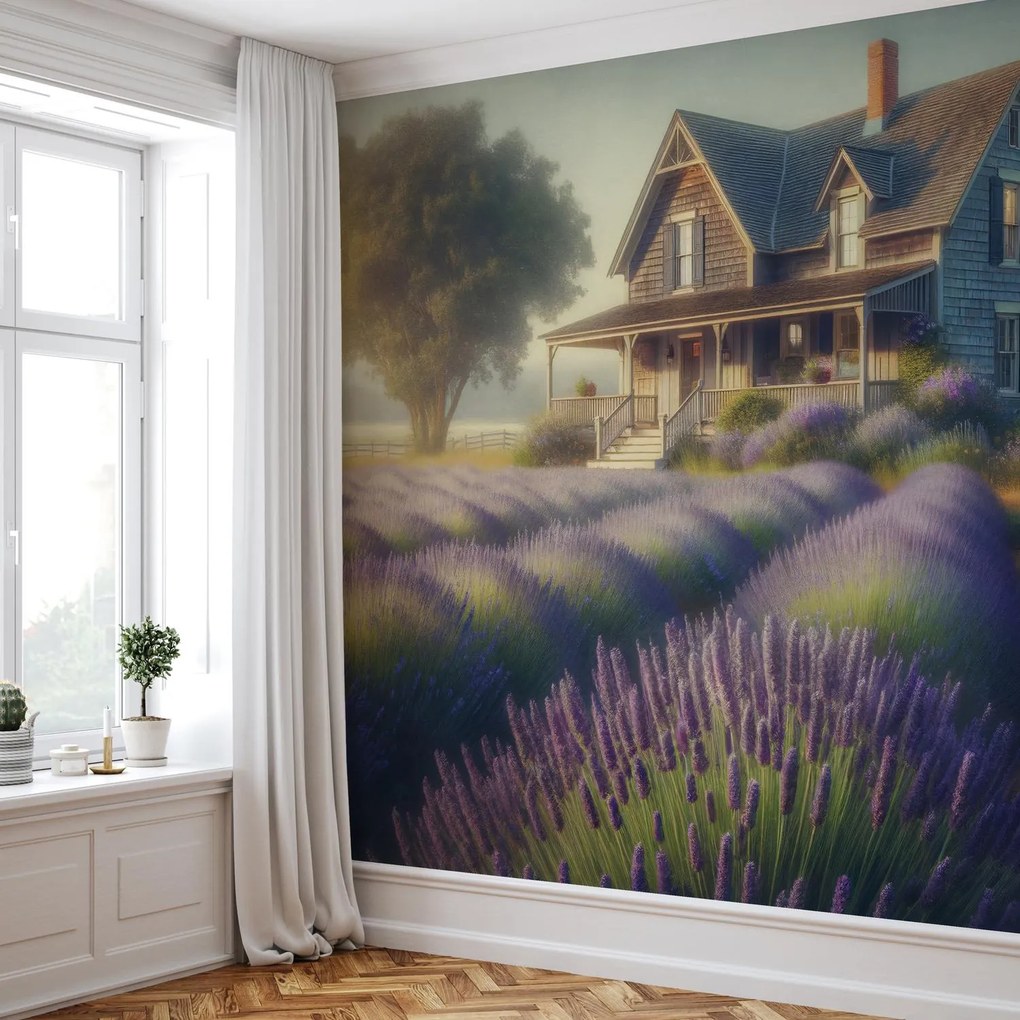 Fototapeta - Dom na polu lawendy (196x136 cm)