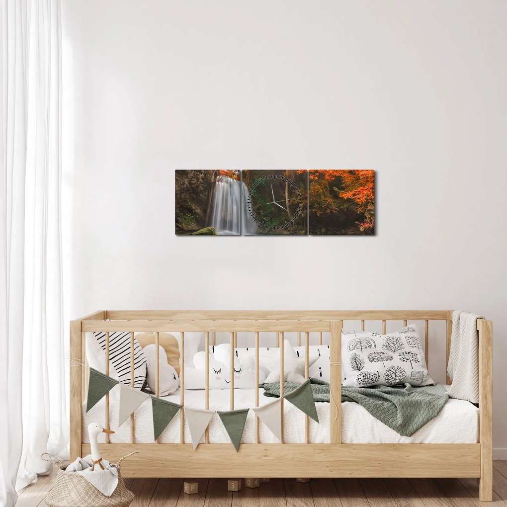 Obraz - Wodospad w Tajlandii (z zegarem) (90x30 cm)