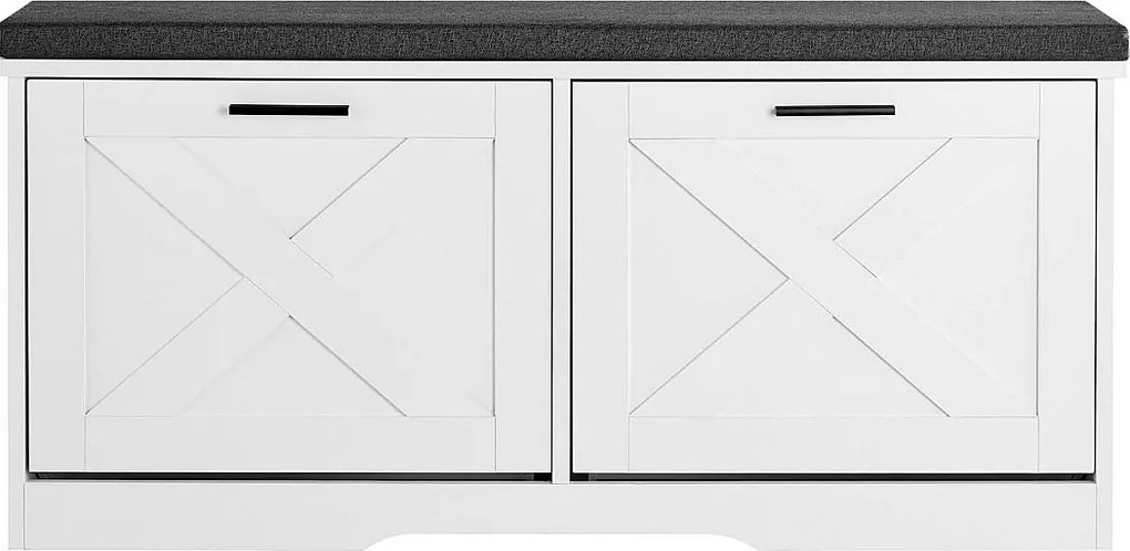 Ławka na Buty Wejściowa SucceBuy 100x30.5x47.5 cm, Ławka do Przechowywania z Składanymi Szufladami, Poduszka i Składane Drzwi, 199,6 kg, Wąska Szafka na Buty