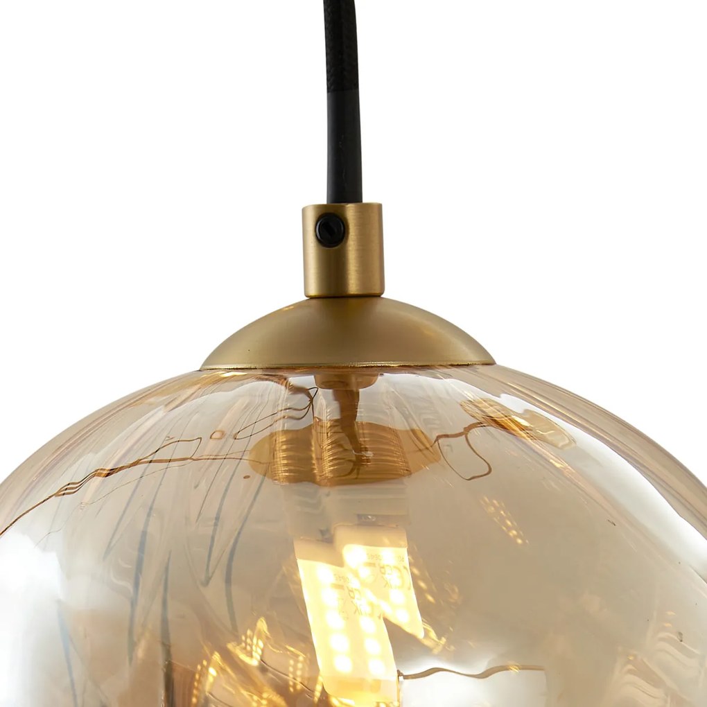 Lampa wisząca w stylu Art Deco złota z bursztynowym szkłem - Jia ArtDeco Oswietlenie wewnetrzne